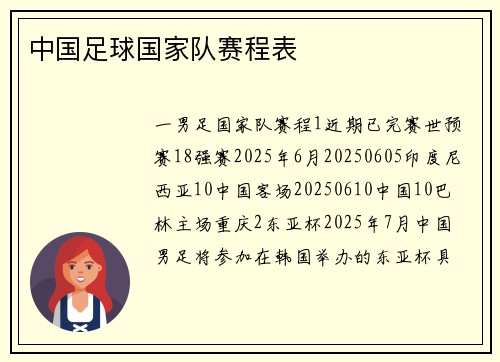 中国足球国家队赛程表